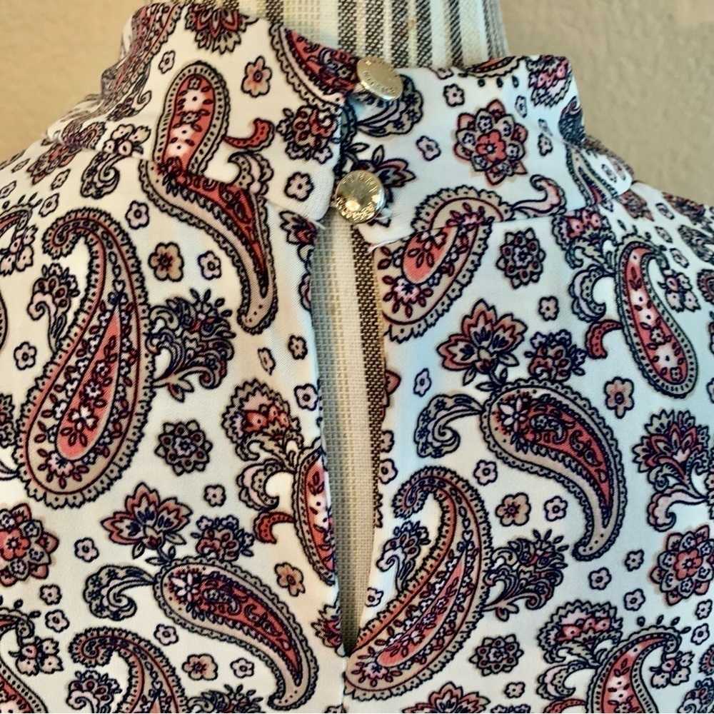 Tommy Hilfiger Tunic Top XS Sleeveless White Paisley Navy Pink Beige Stretch - Picture 8 of 13